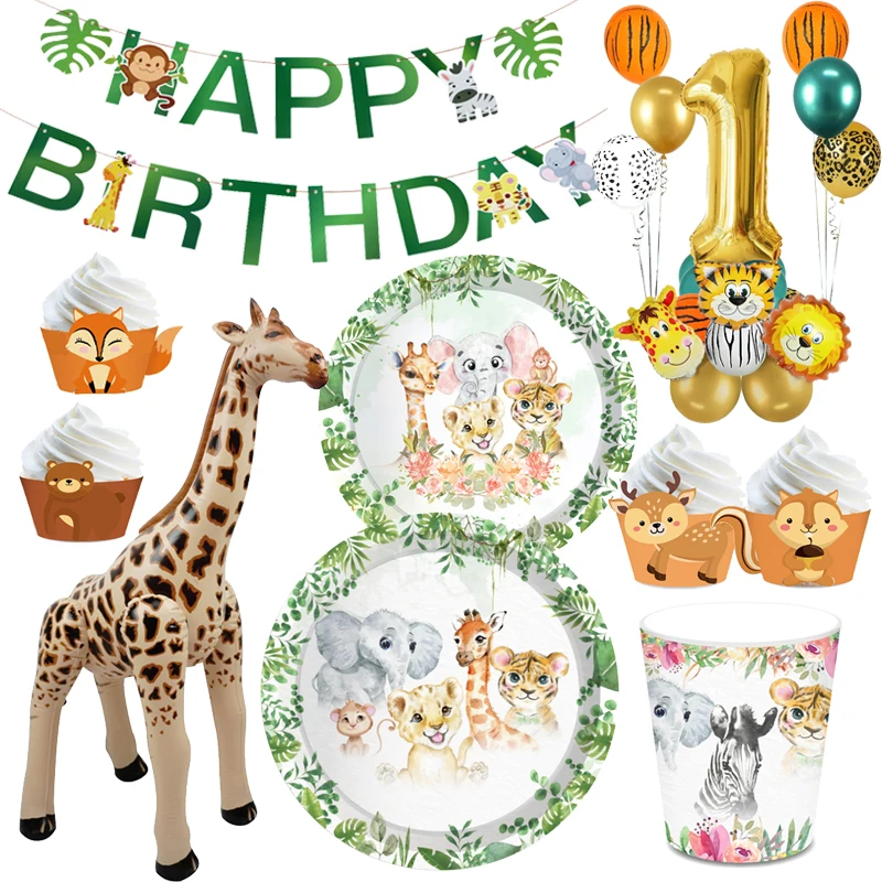 

Jungle Animals Baby Shower Happy Birthday Decoration Kids Jungle Safari Theme Paper Plates Cups Balloons Wedding Party Supplies