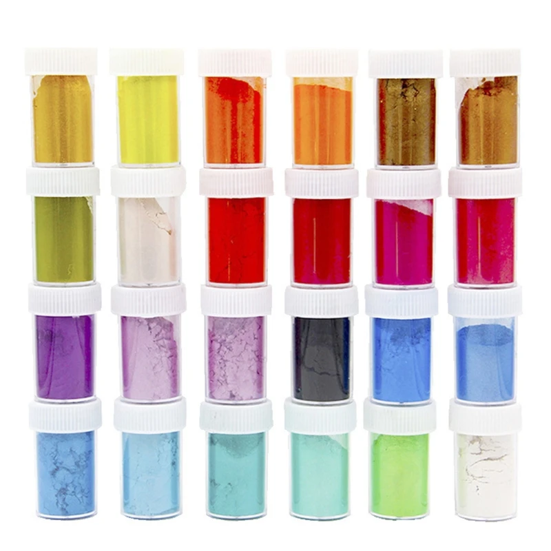 

24 Pcs/set Pearlescent Powder Mica Glitter Sliam DIY Crafts Making Epoxy Pigment Toning Dye Accessories