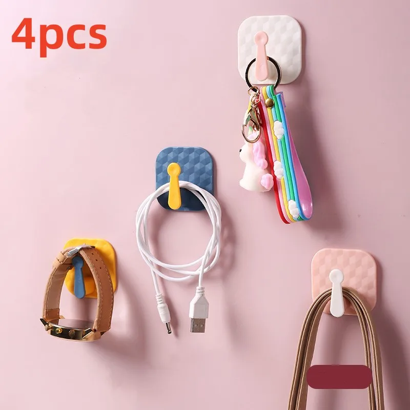 

4pcs Bathroom Kitchen Wall Plastic Creative Hooks Cabinet Door Back Strong Non-trace Key Clothing Bag Hook
