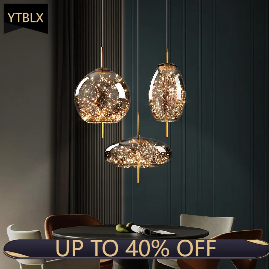 

Стеклянный подвесной светильник в стиле постмодерн, люстра серого цвета с дымчатым светом, комнатный декор для гостиной, столовой, спальни, ...