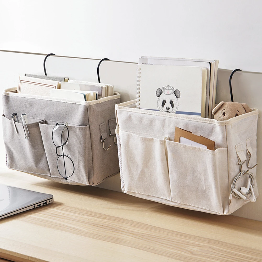 

1pcs Canvas Bedside Hanging Pocket Storage Bag Bedroom Magazine Storage Dormitory Bedside Tissue Toy Storage Bag Home Organizer