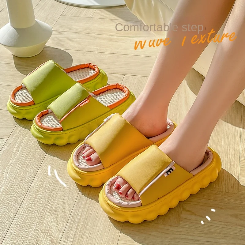 Linen sandals female summer thick bottom lovers outdoor street four seasons cotton hemp high-grade beach slippers