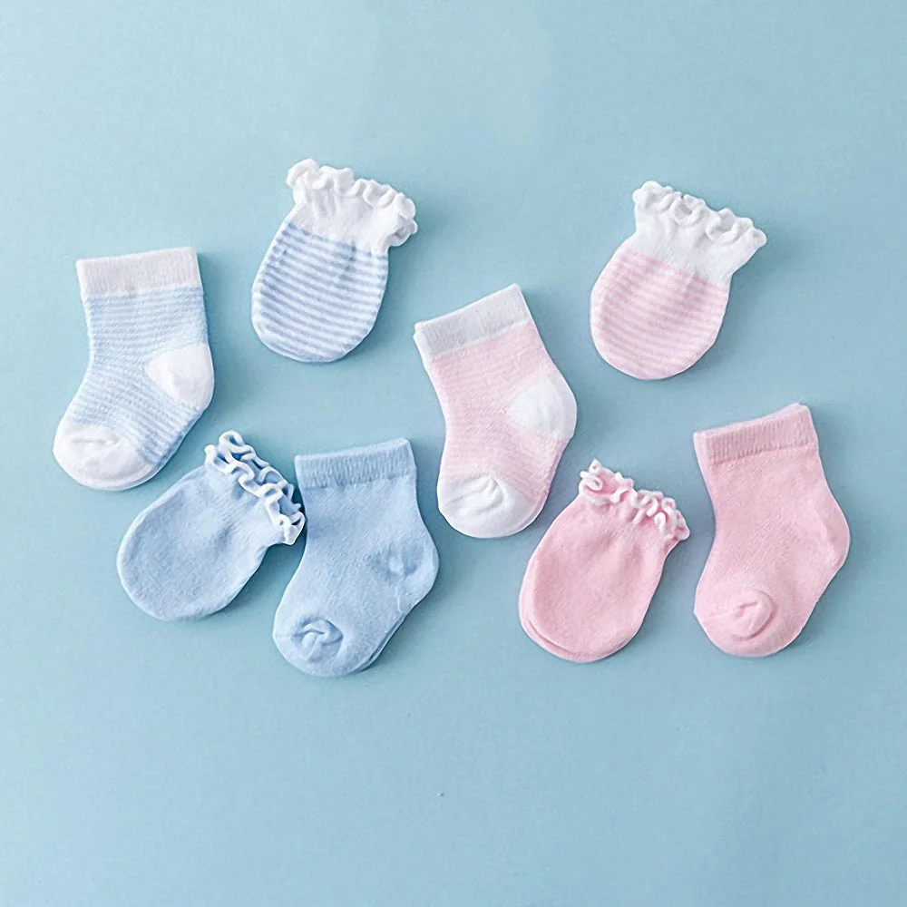 

4Pairs\Bag Cotton Children Kids Baby Newborn Gloves Socks Anti-scratch Breathable Mittens Gloves Infant Toddler Face Protection