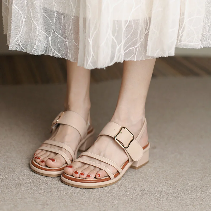 

Women's Summer Shoes for Women Block Heel 4cm Sandalette Femme Leather Office Wear Formal Heels for Women Sandals Elegant Comfy