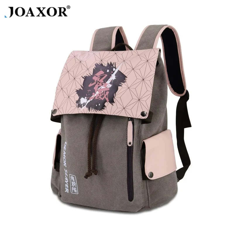

JOAXOR Anime Canvas Laptop Backpack Women Men Canvas Backpack Flap Printed Schoolbag College Bookbag Grey-Kamado Nezuko
