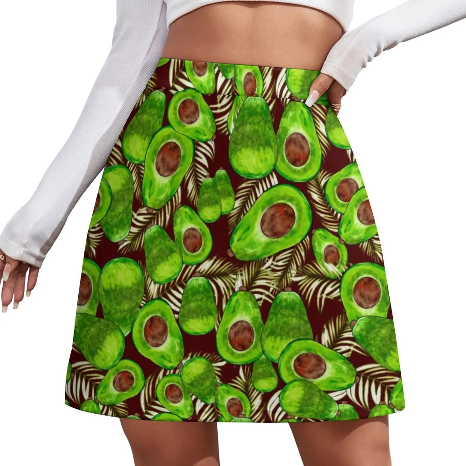 

Avocado Salad Skirt Women Green Fruit Print Vintage Mini Skirts Summer Fashion High Waist Graphic Oversize Casual A-line Skirt