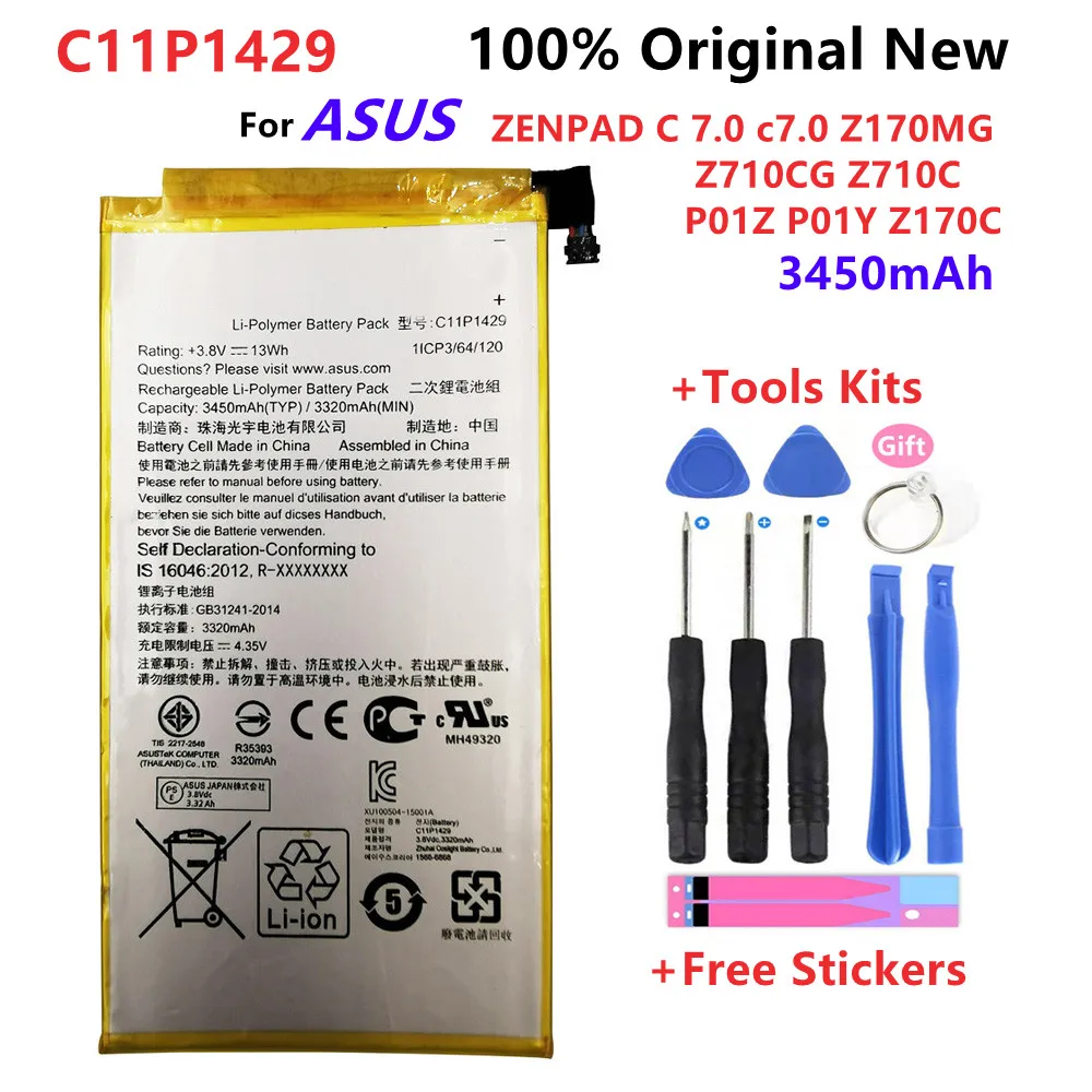 

100% Original High Capacity Zenpad C7.0 Battery For ASUS Z710 Zenpad C7.0 Z710C P01Z Z170MG Z710CG C11P1429 3450mAh + Free Tools