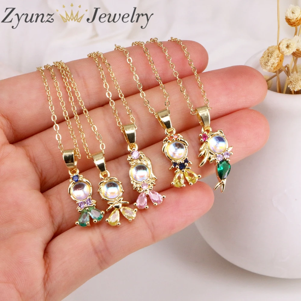 

10PCS, Tiny Full CZ Crystal Mermaid Necklaces for Women Copper Gold Plated Princess Necklaces Dainty Jewelry Gifts