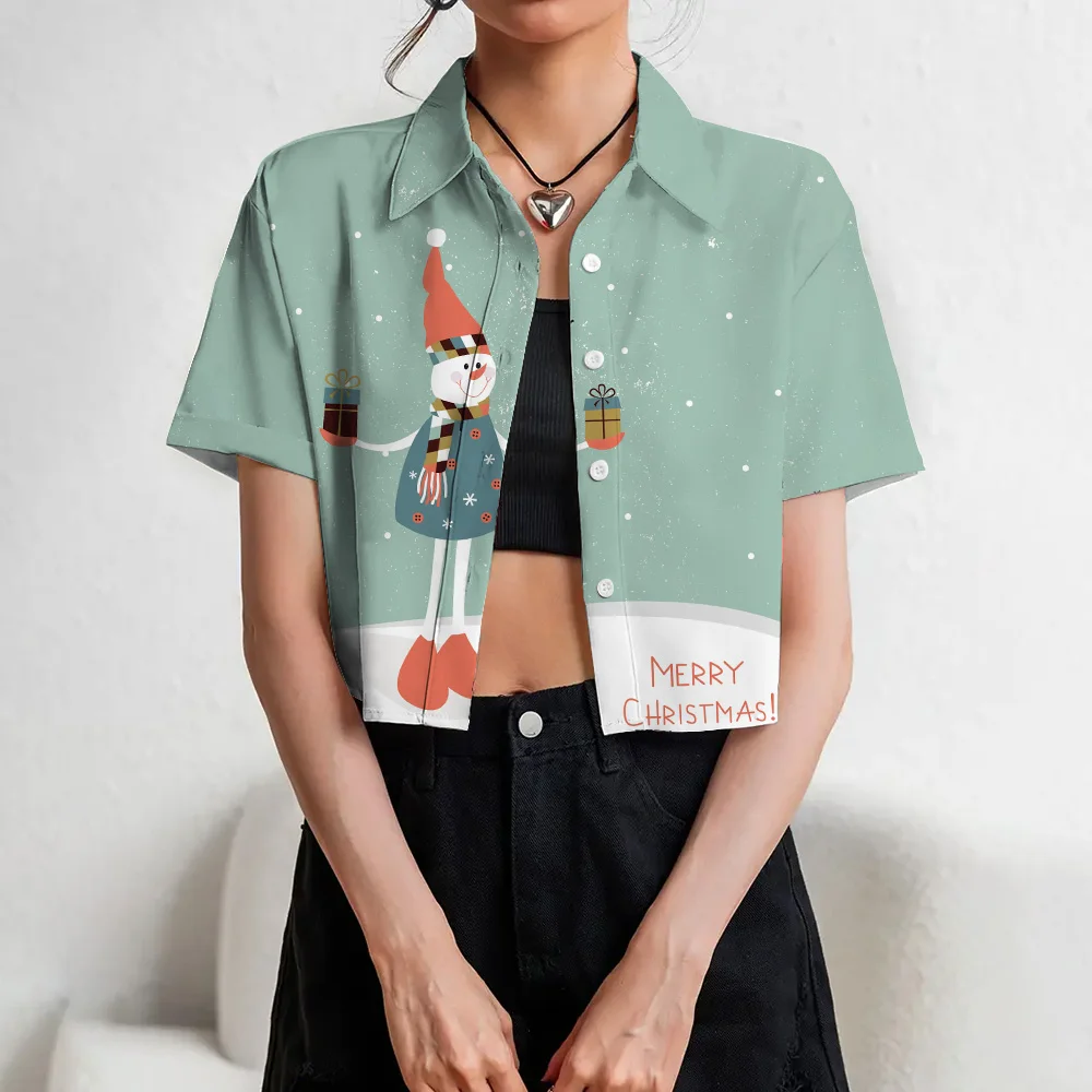 2025 рождественские женские рубашки с 3D принтом и открытым пупком топы короткими
