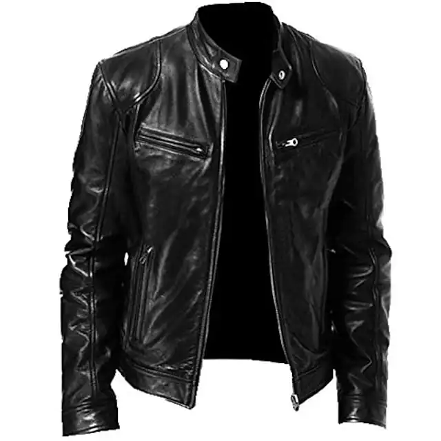 

New in Fashion Leather Jacket Slim Fit Stand Collar PU Jacket Male Anti-wind Motorcycle Lapel Diagonal Zipper Jackets trapstar y