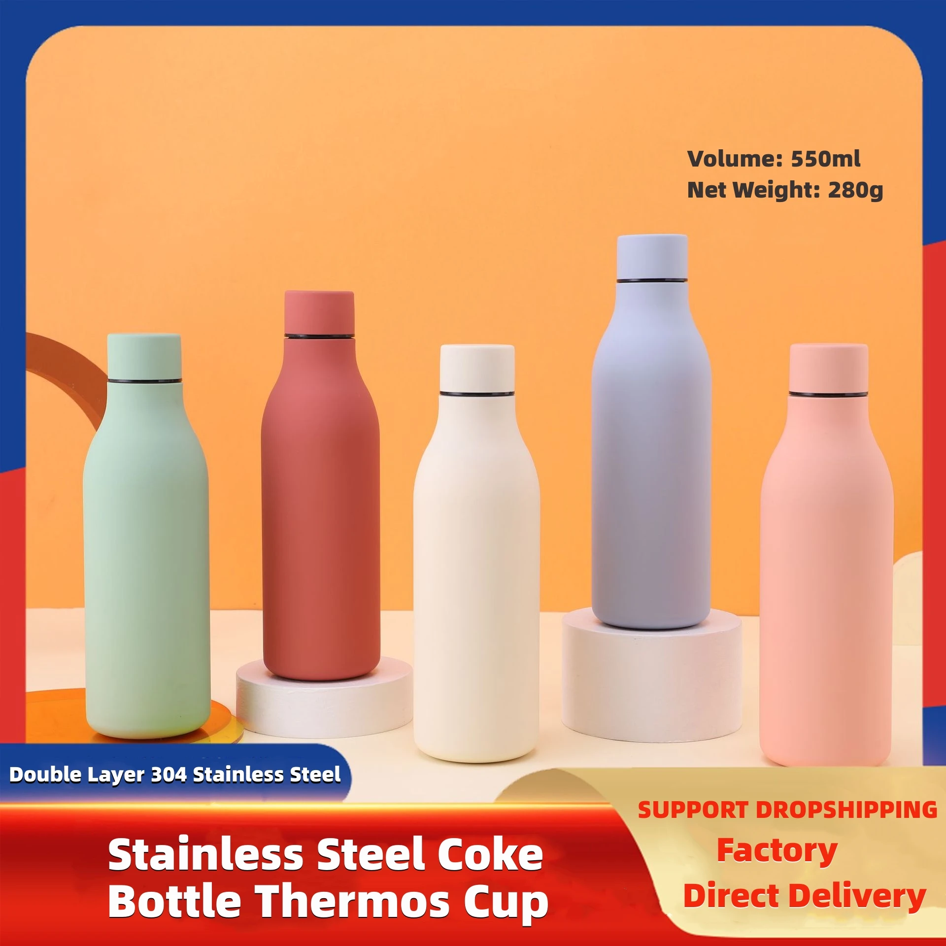 

550ML Double-layer 304 Stainless Steel Water Bottle Car Thermos Portable Travel Vacuum Flask Outdoor Sports Large Capacity Cup
