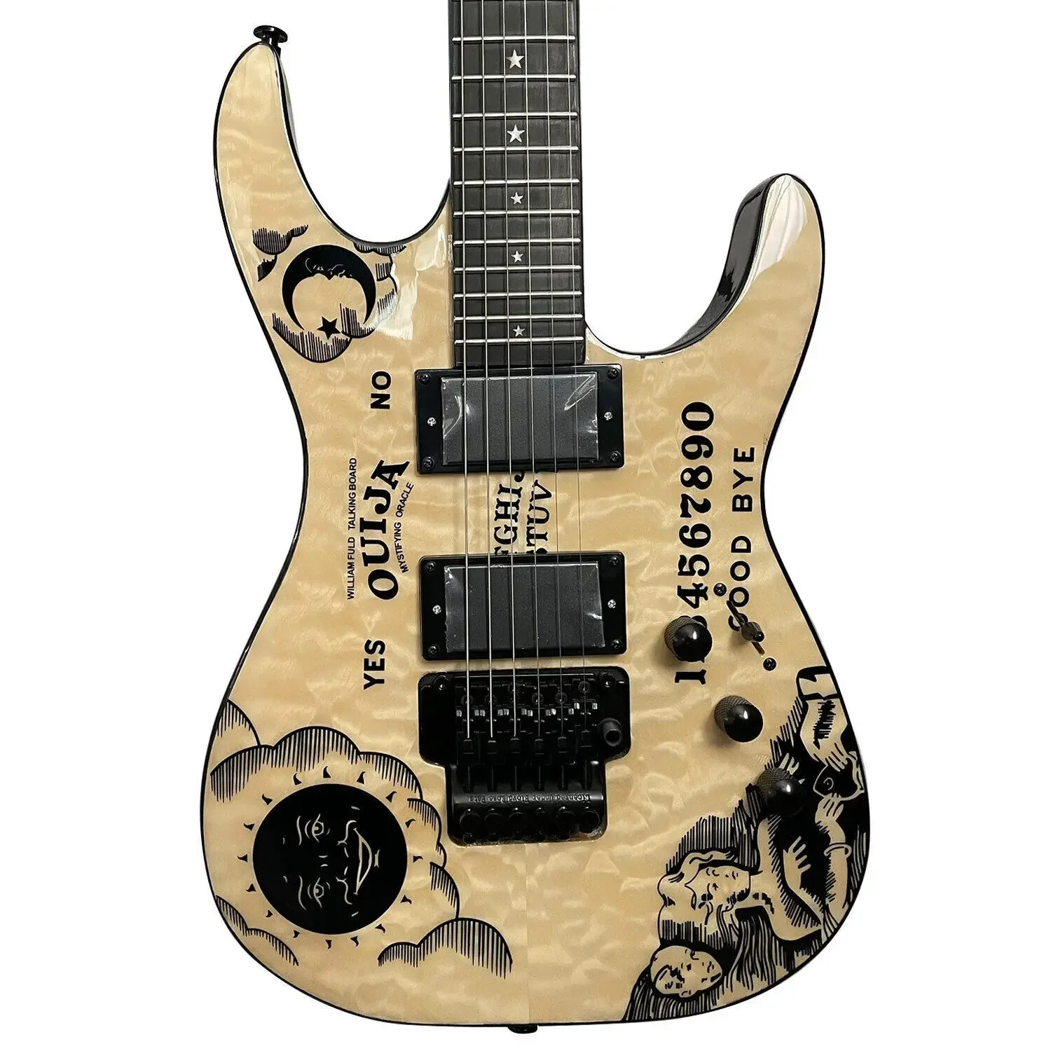 

Металлическая электрогитара Kirk Hammett KH Ouija, естественная стеганая электрическая гитара с кленовым верхом, обратная головка, Floyd Rose Tremolo, черная фурнитура