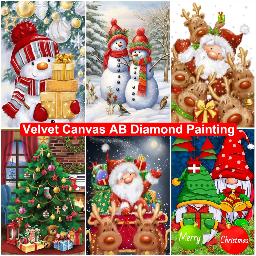 

Рождественский бархатный холст AB, алмазная живопись, DIY 5D, Санта, искусственная мозаика, Набор для вышивки крестиком, домашний декор, подарок ручной работы