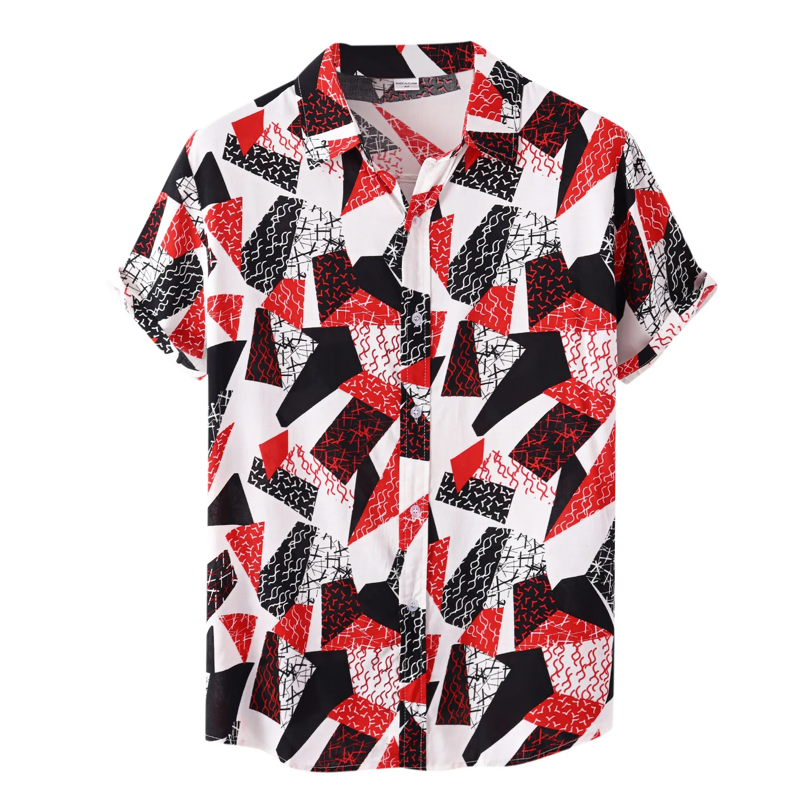 

Male Summer Tops Shirt Casual Hawaii Geometric Print Shirt Short Sleeve Turn Down Collar Fashion Top Shirt Breathable Overshirt