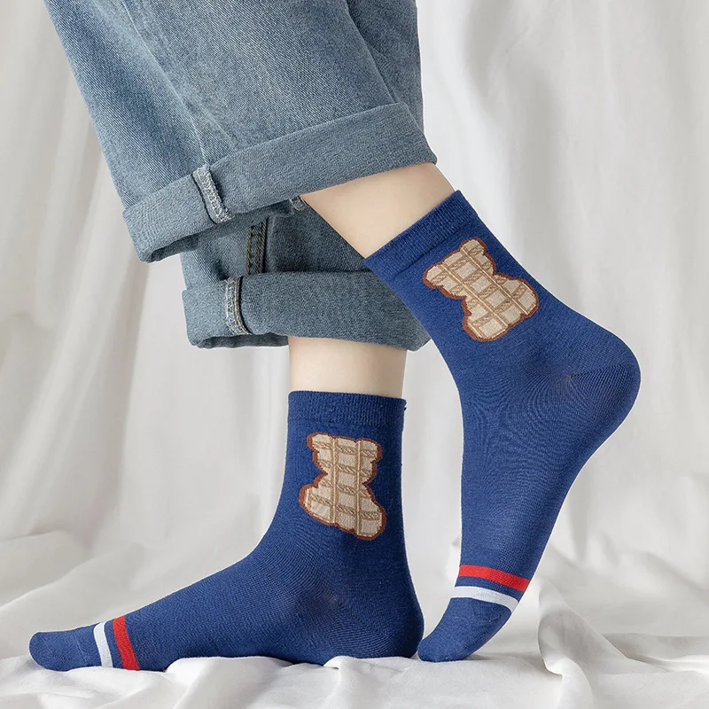 5 Pairs Socks Sport Sock Girl Style Bag Women to Medium Tube Short Woman Lovely Japanese Style Women's Shoes Kawaii Bear Pattern