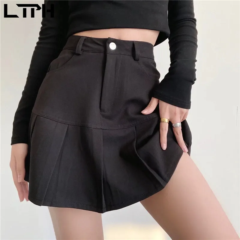 

LTPH Корейская женская юбка в студенческом стиле, плиссированная юбка с высокой талией на молнии, трапециевидная юбка, весна 2022, Новинка