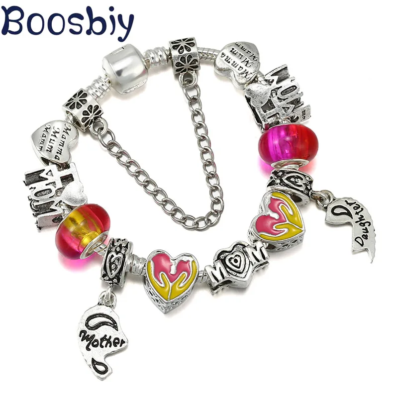 

Новое поступление посеребренный Шарм-браслет с подвесками для матери и дочери для женщин DIY европейский стиль Изготовление ювелирных издел...