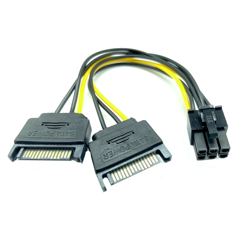 

SATA Dual 15Pin M to Graphics card PCI-e PCIE 6 Pin F Video Card Power Supply Cable 6pin to Sata Y Splitter Adapter