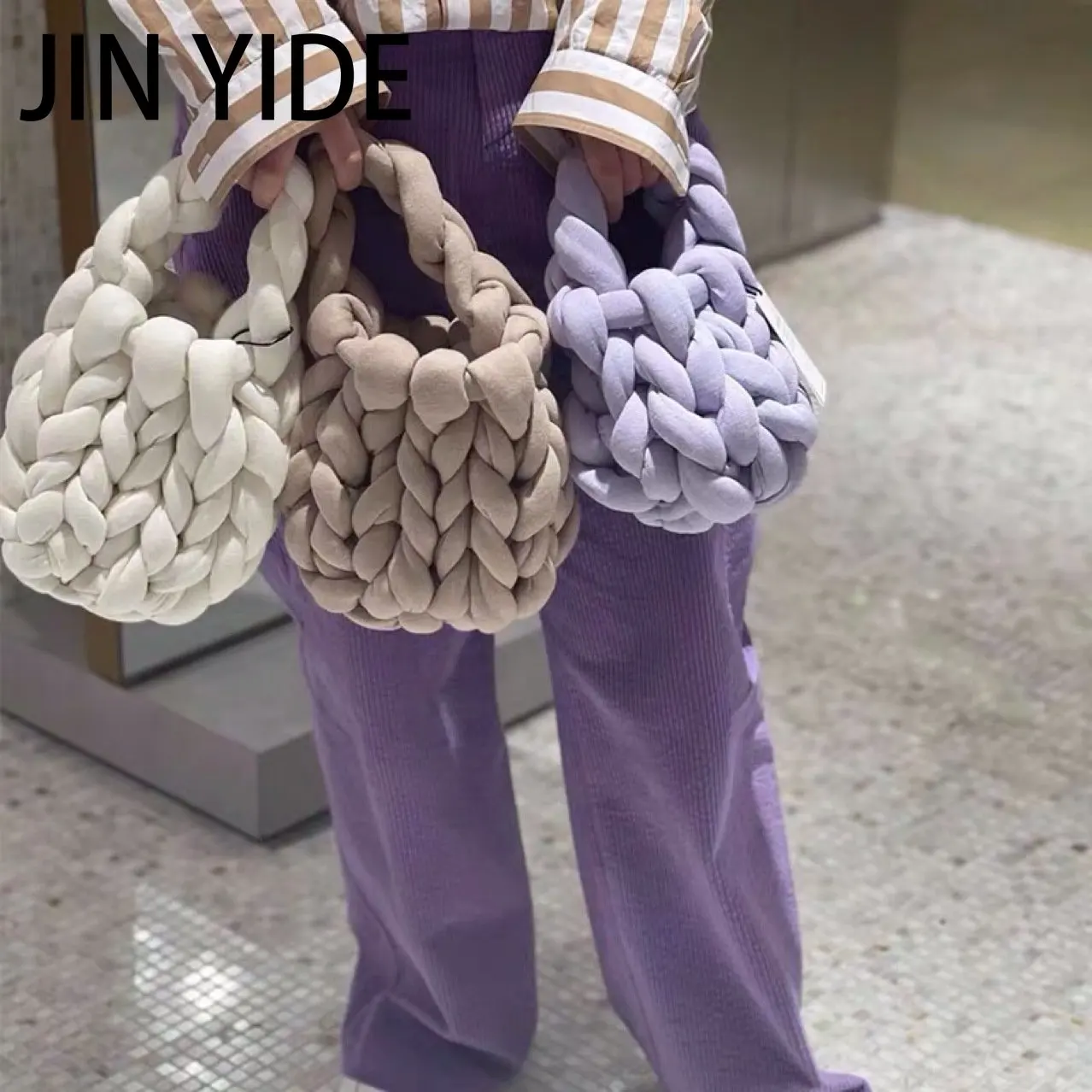 

Повседневные плетеные женские сумки из толстой веревки, дизайнерская Маленькая вязаная крючком сумка-тоут, роскошные вязаные ручные сумки,...