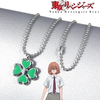 new fashion anime tokyo revengers hinata tachibana necklace four leaf clover pendant necklace for women girls choker jewelry