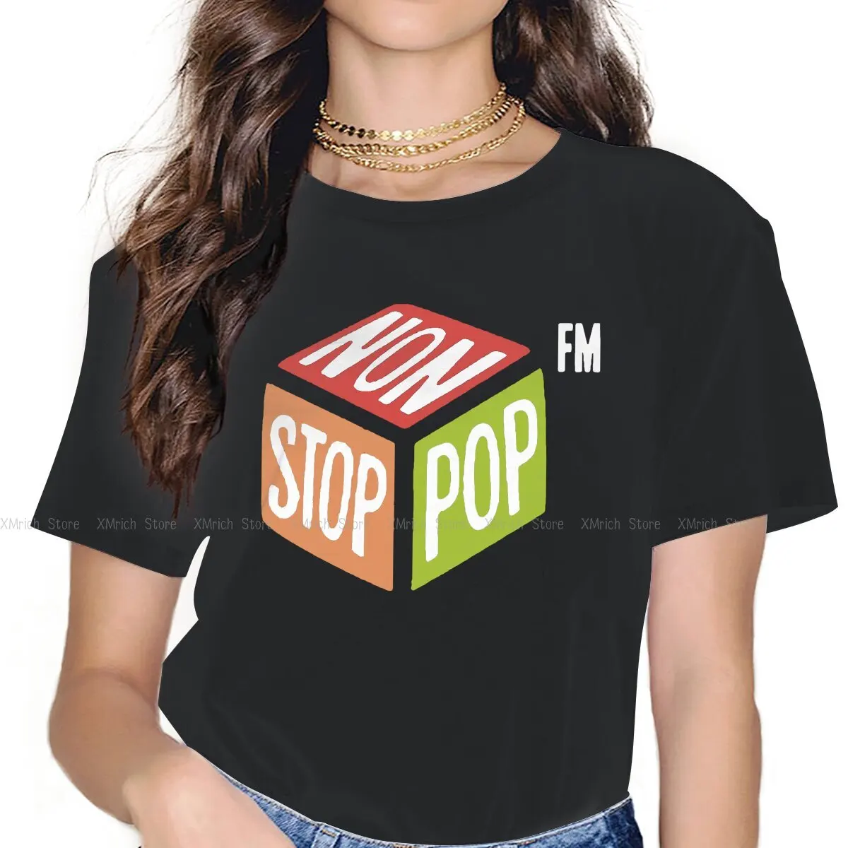 

Non-S-Pop FM Radio Women's T Shirts GTA Grand Theft Auto Game Fun Tee Shirt Short Sleeve Crewneck T-Shirt Cotton Gift Idea