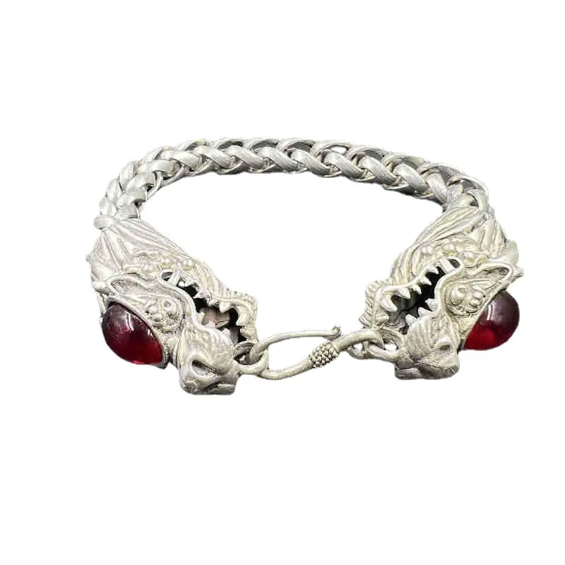 Ретро тибетский серебряный двойной головной властный мужской браслет