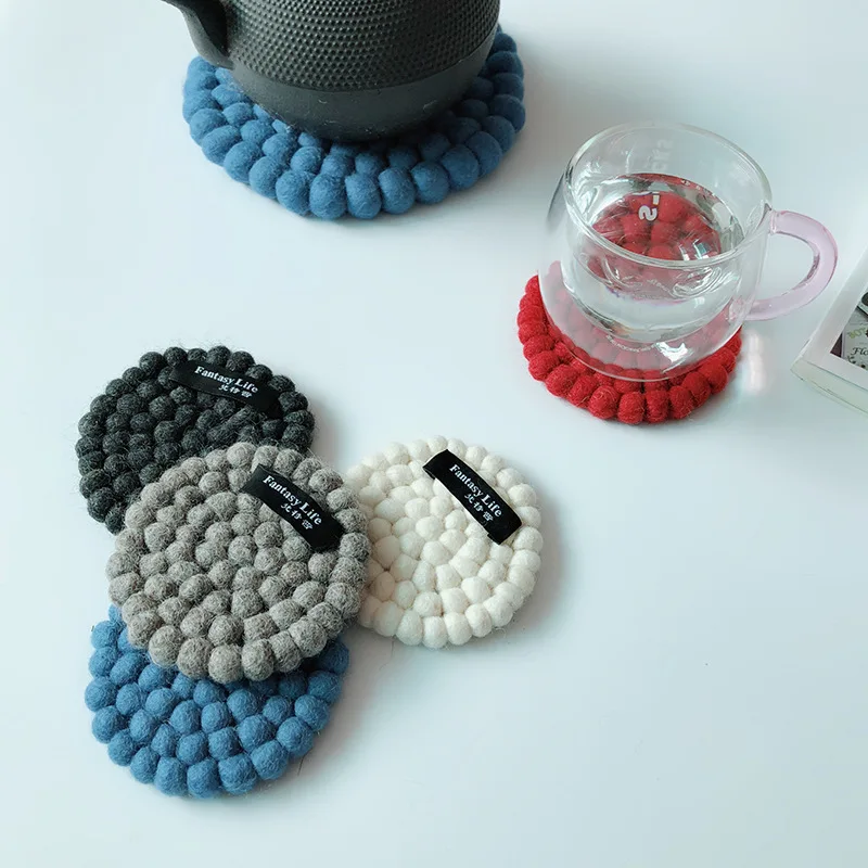 

10pcs Wool Handmade Felt Coaster Insulation Pad Household Japanese Tea Coaster