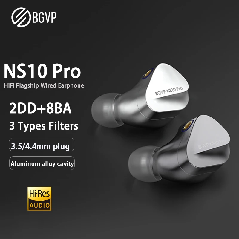 Фото Наушники BGVP NS10 Pro с гибридным драйвером 8BA+2DD, HIFI-качество, проводные, внутриканальные, для прослушивания музыки, мониторные IEM, сменные разъемы 3.5/4.4 мм, кабель MMCX №1
