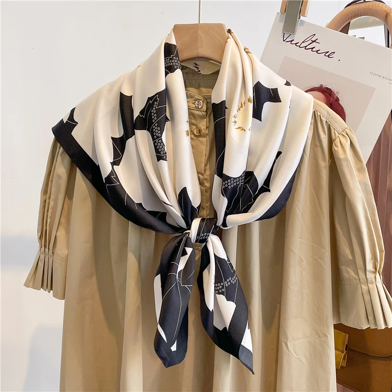 Модный Шелковый Шарф 90 См Квадратная Шаль Женский Летний Дизайнерский Цветочный