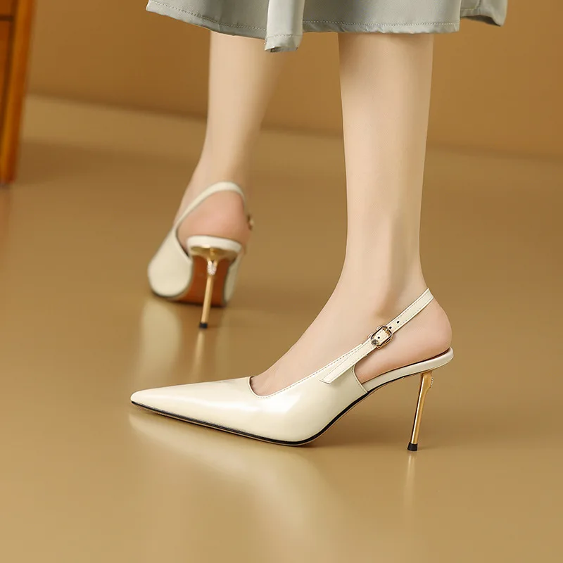 Новинка лета 2024 женские босоножки Baotou из лаковой кожи модные на высоком каблуке с