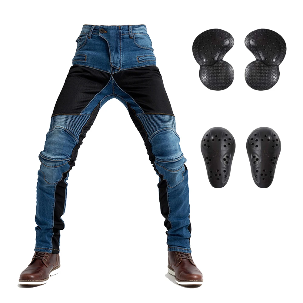 LOMENG Motorcycle Riding Jeans Summer Motorbike Pants Breathable Protective Trousers CE Knee Hip Removable Armored for Men