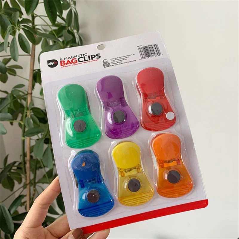 

6Pcs/pack Colorful Plastic Bag Sealer Snack Fresh Food Clips Kitchen Accessories Refrigerator Magnetic Sticker Sealing Clamp