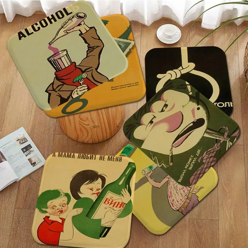 

Classic cartoons Soviet anti-alcohol Square Chair Mat Soft Pad Seat Cushion For Home Office Indoor Outdoor Garden Buttocks Pad