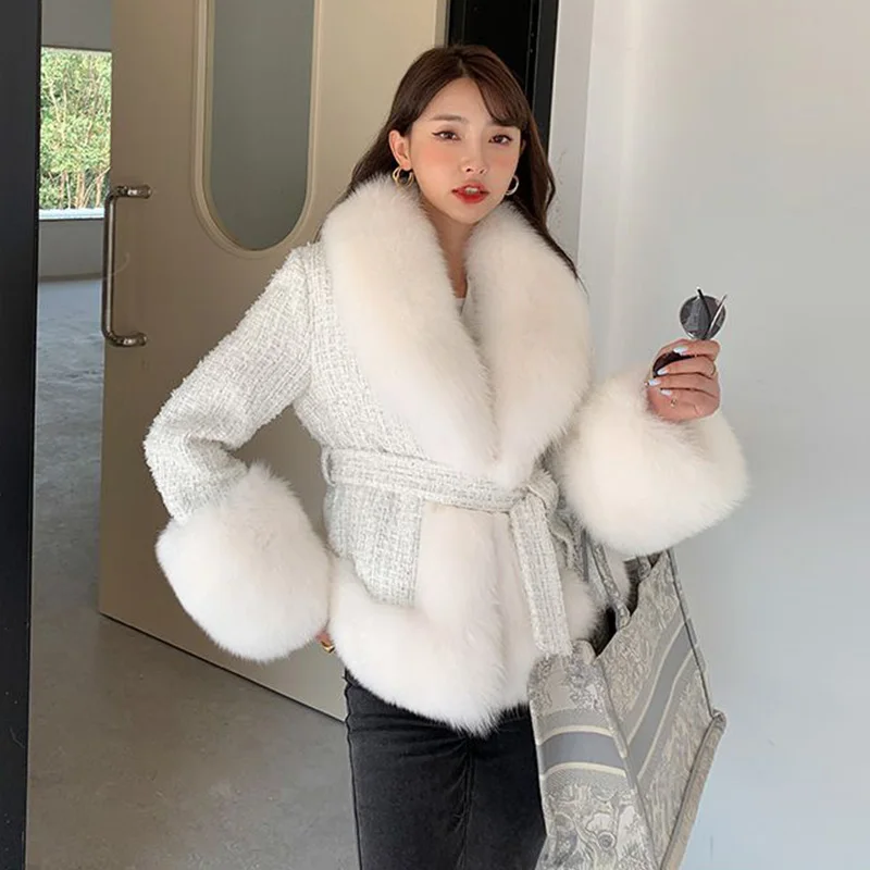 2022 Autumn Winter New Fashion Fox Fur Faux Fur Coat Women's Short Tweed Slim Fit Thin And Thick Warm Temperament Coats Female