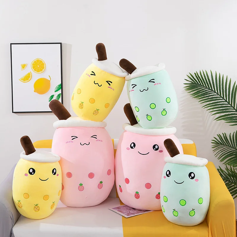 

25cm Cute Bubble Tea Family Stuffed Plush Fruits Drink Bottle Strawberry Pineapple Milk Tea Cup Pillow Cushion Kids Plush Toys