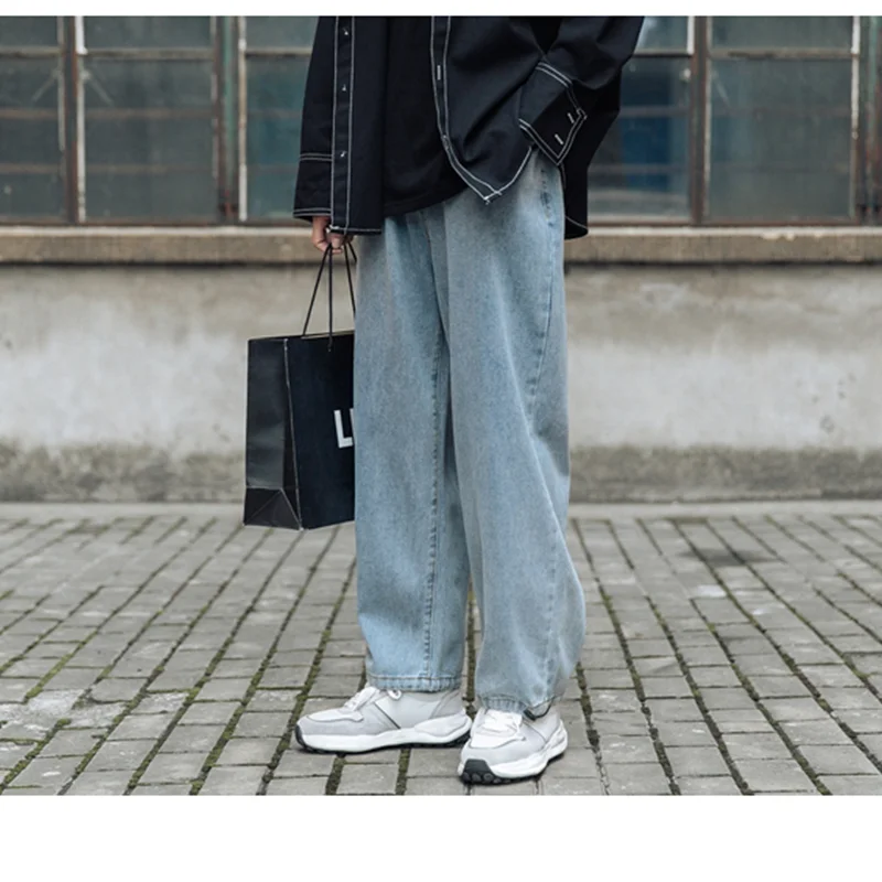 Men Clothing 2022 Autumn New Straight Cylinder Loose Drawstring Jeans Vintage Comfortable Blue Temperament Harun Trousers Female