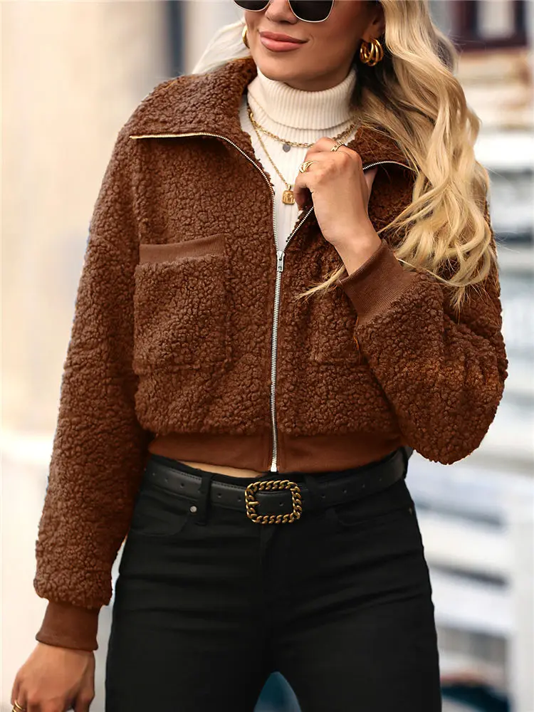 Women Luxury Teddy Jacket Faux Fur Fluffy Fleece Warm Top Lady Popular Streetwear Hip Hop Sweater Faux Lamb Short Coat