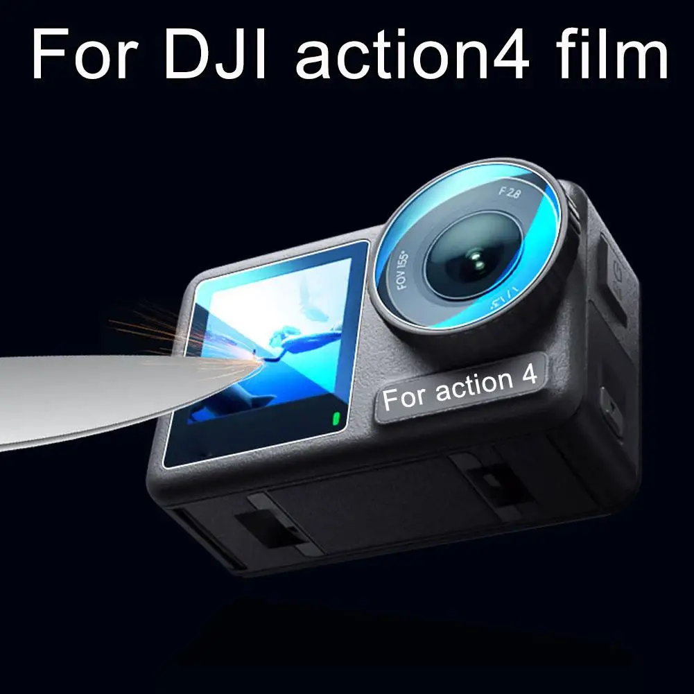

3in1 For DJI Action 4 Clear Ultra Slim Full Cover Camera Lens / LCD Screen 2.5D Tempered Glass Protector Front Back Film S8O7