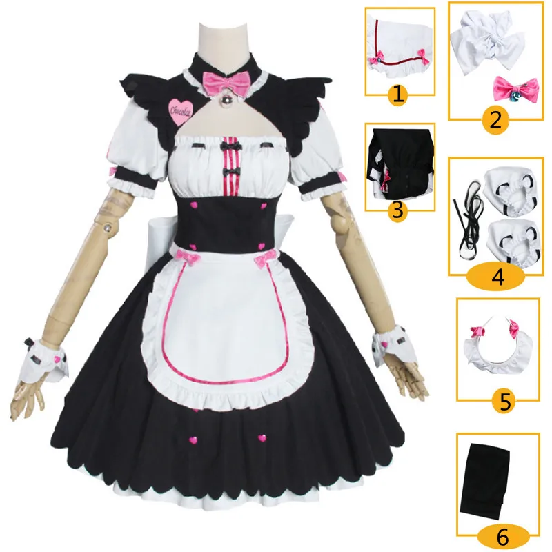 Косплей костюм горничной из аниме кафе некопара шоколадная ваниль карнавальное