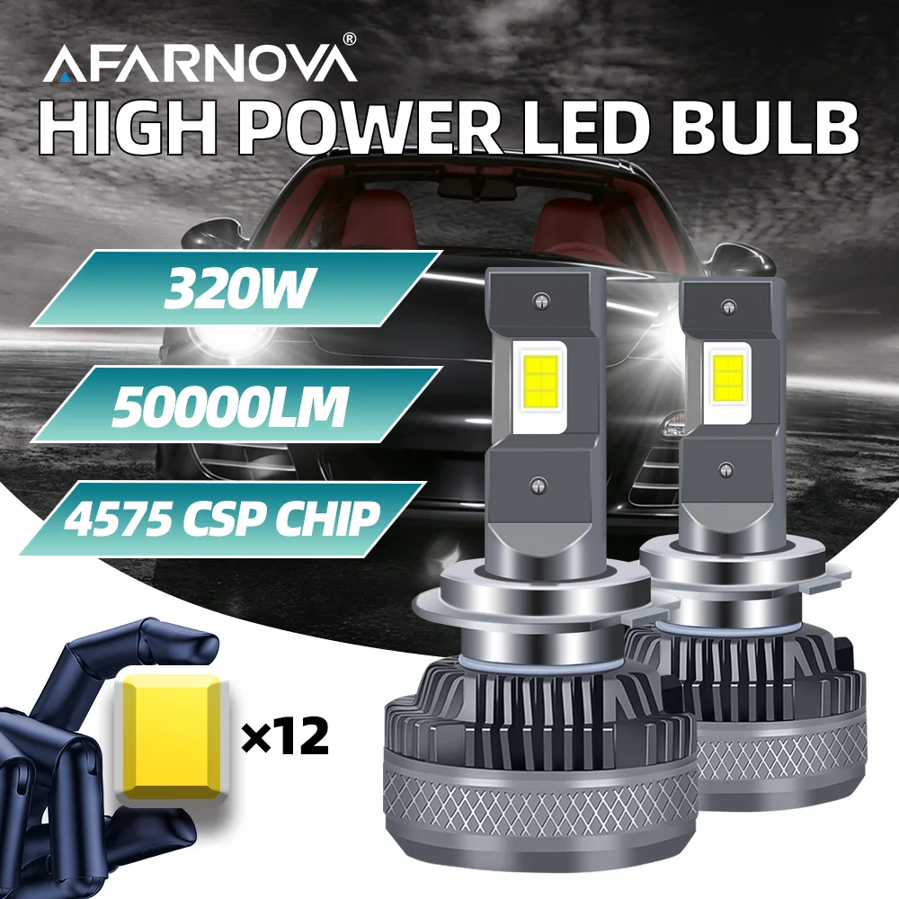 

320W K5C H7 LED Headlights Canbus 50000LM H1 H4 H11 9012 HIR2 H8 H9 9005 9006 HB3 HB4 Extremely Bright 6000K 4575 CSP Chips LED