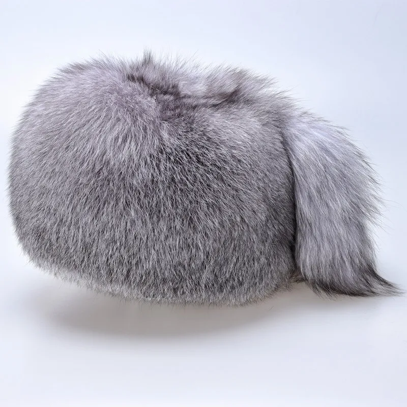 Теплая женская зимняя пушистая Толстая шапка с хвостом из натурального Меха