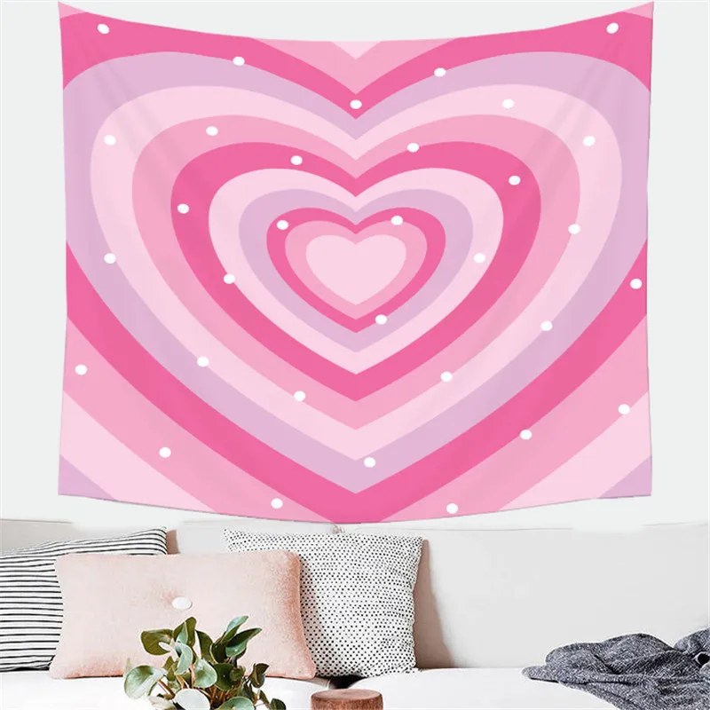 

Розовый Настенный Гобелен в эстетике, гобелен в стиле хиппи, настенный гобелен из полиэстера, гобелен с милым рисунком в виде фантазийных се...