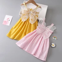 baby girls summer cute dress lace butterfly suspenders flower dresses for toddler kids sleeveless pink yellow vestidos
