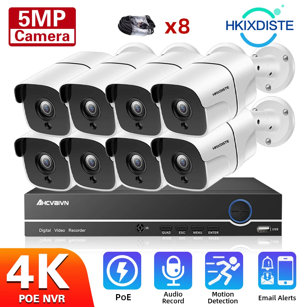 

4K NVR Outdoor Waterproof Home CCTV POE Camera Security System Kit VMS 5MP IR Night Vision Surveillance System 8CH H.265+ P2P