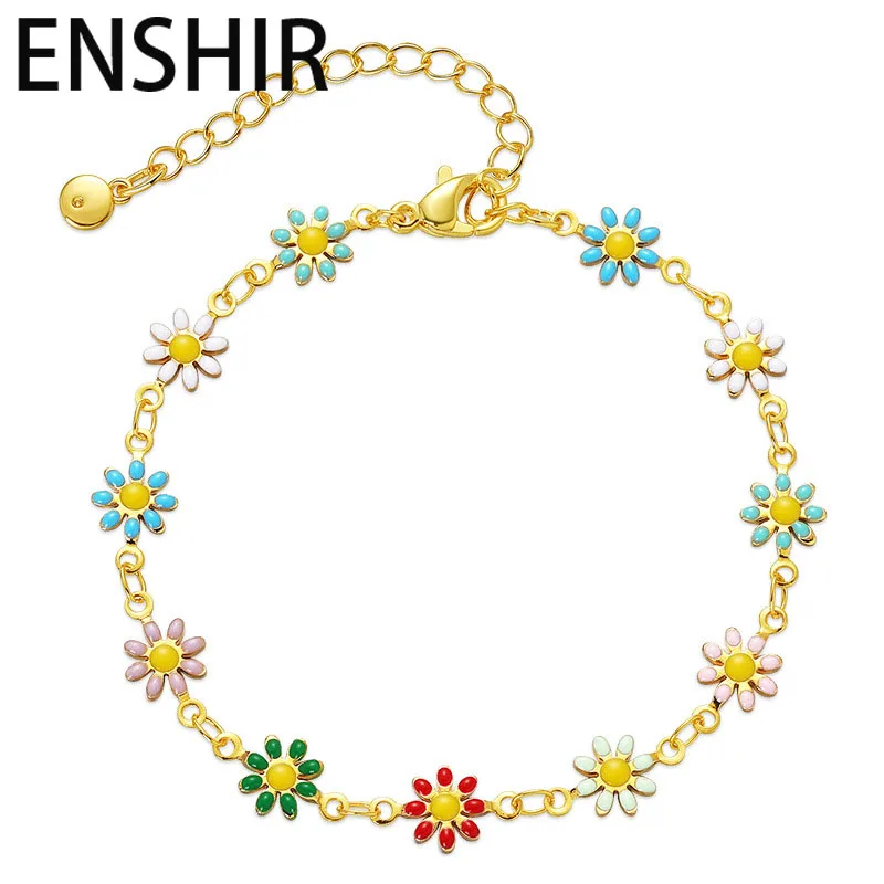 Винтажный Браслет ANSHIR золотого цвета с маргаритками для женщин подвески цветами