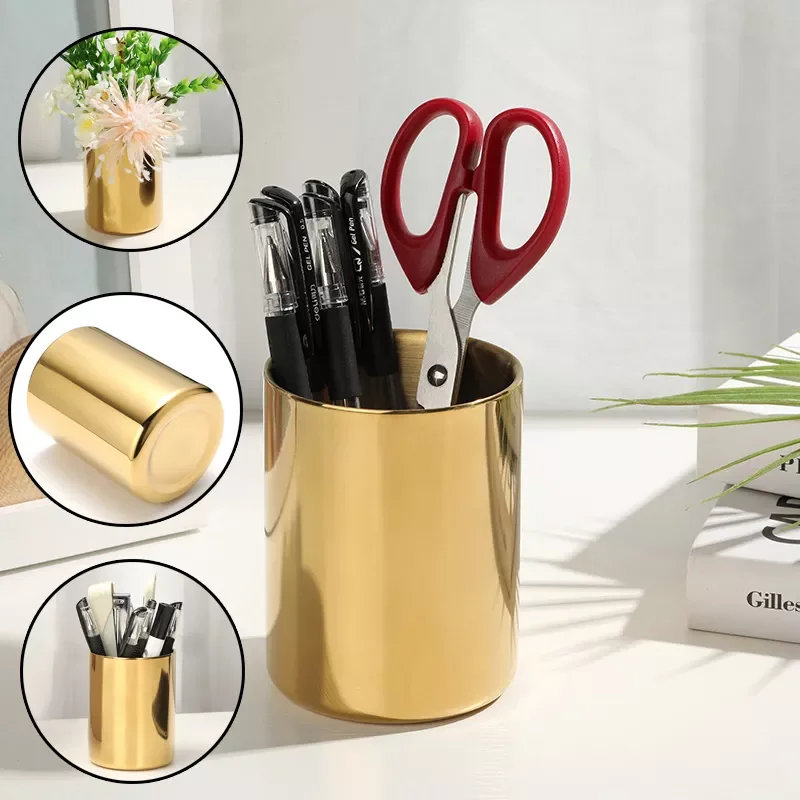 

Cosmetics Makeup Brushes Storage Box Cylindrical Case Lipstick Brush Organizer Wrought Iron Pen Storage Office School Supplies