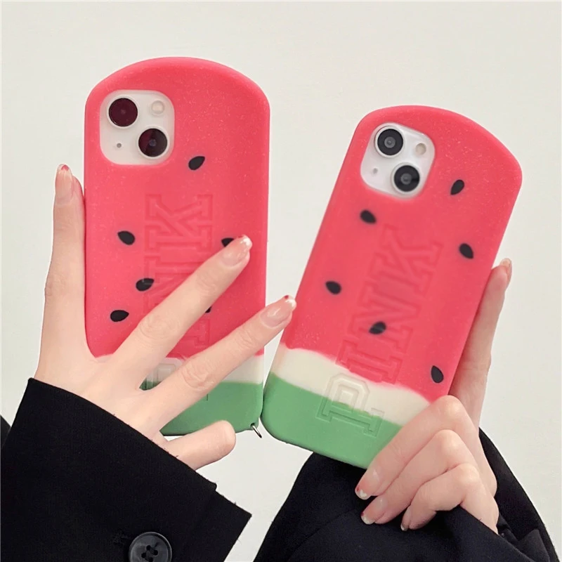 

Cute simulation watermelon Ice cream 3D Case For iphone 13 12 11 Pro XS Max XR X 6S 6 7 8 Plus SE2 kid Soft silicone Phone Cover