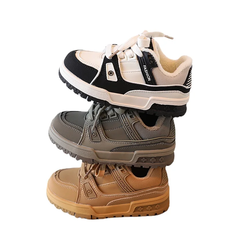 

Модные зимние детские повседневные теплые кроссовки для бега из хлопка для мальчиков и девочек Детские утепленные флисовые кроссовки детс...