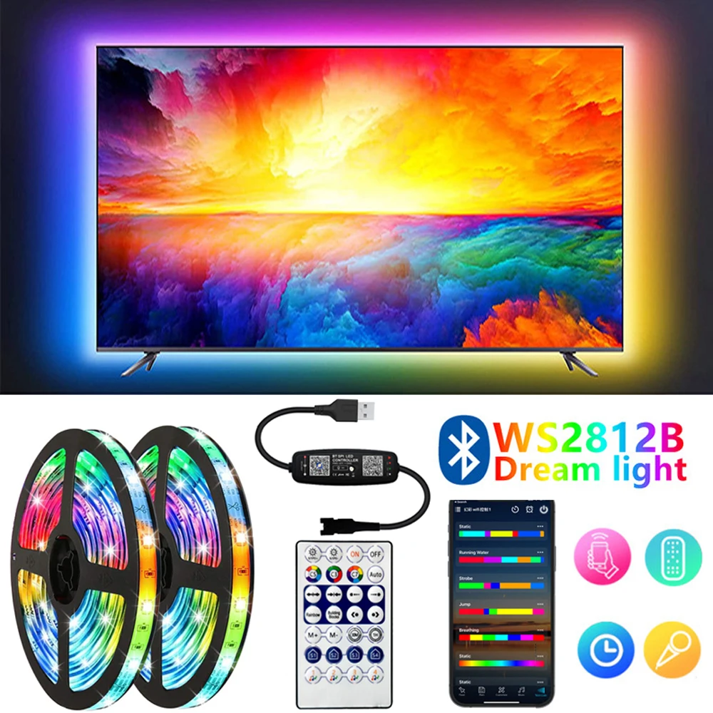 

LED Strip 1m-30m RGBIC WS2812b Bluetooth App Control 5050 Flexible LED Tape Diode Ribbon Lights TV Backlight Bedroom Decorate
