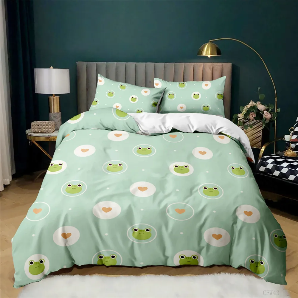 

Animal Frogs Duvet Cover Set Queen Soft Lightweight Polyester Microfiber Cartoon Frog Pattern Bedding Set for Kids Boys Girls